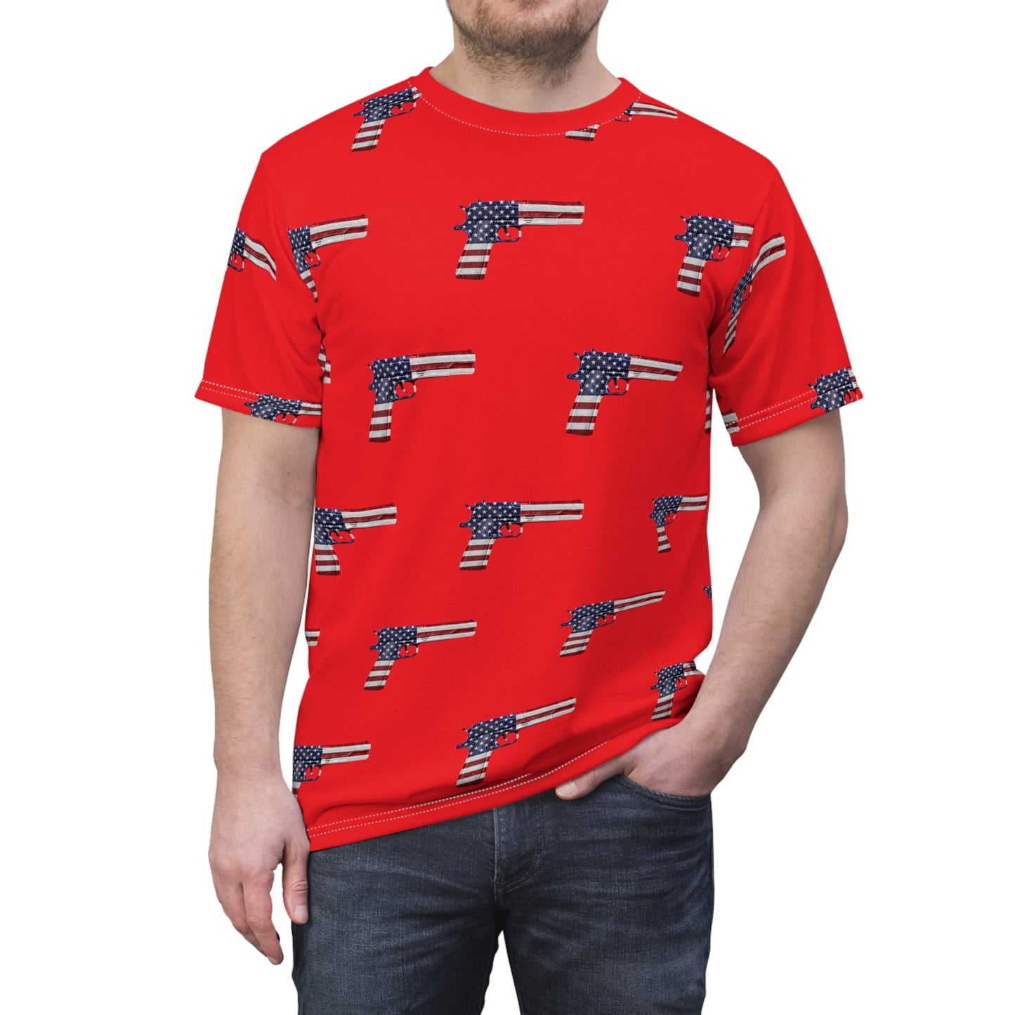 American Flag Red White and Blue Red Pistol 2A Unisex Athletic Cut & Sew Soft Tee