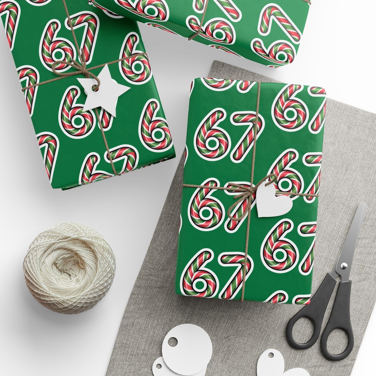 67 Candy Cane Green Merry Christmas meme Wrapping Papers - Santa Cartoon Funny Gift Wrap, Holiday Present, Six Seven