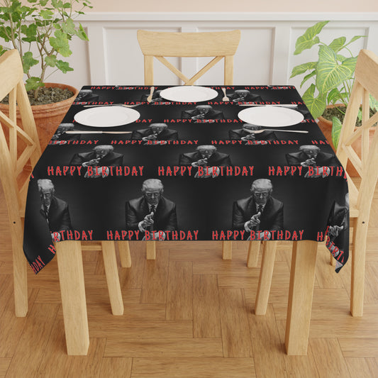 Happy Birthday Trump MAGA Black Celebration Fabric Tablecloth