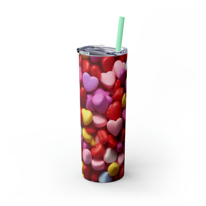 CANDY Valentine's Day Hearts Skinny Tumbler with Straw, 20oz