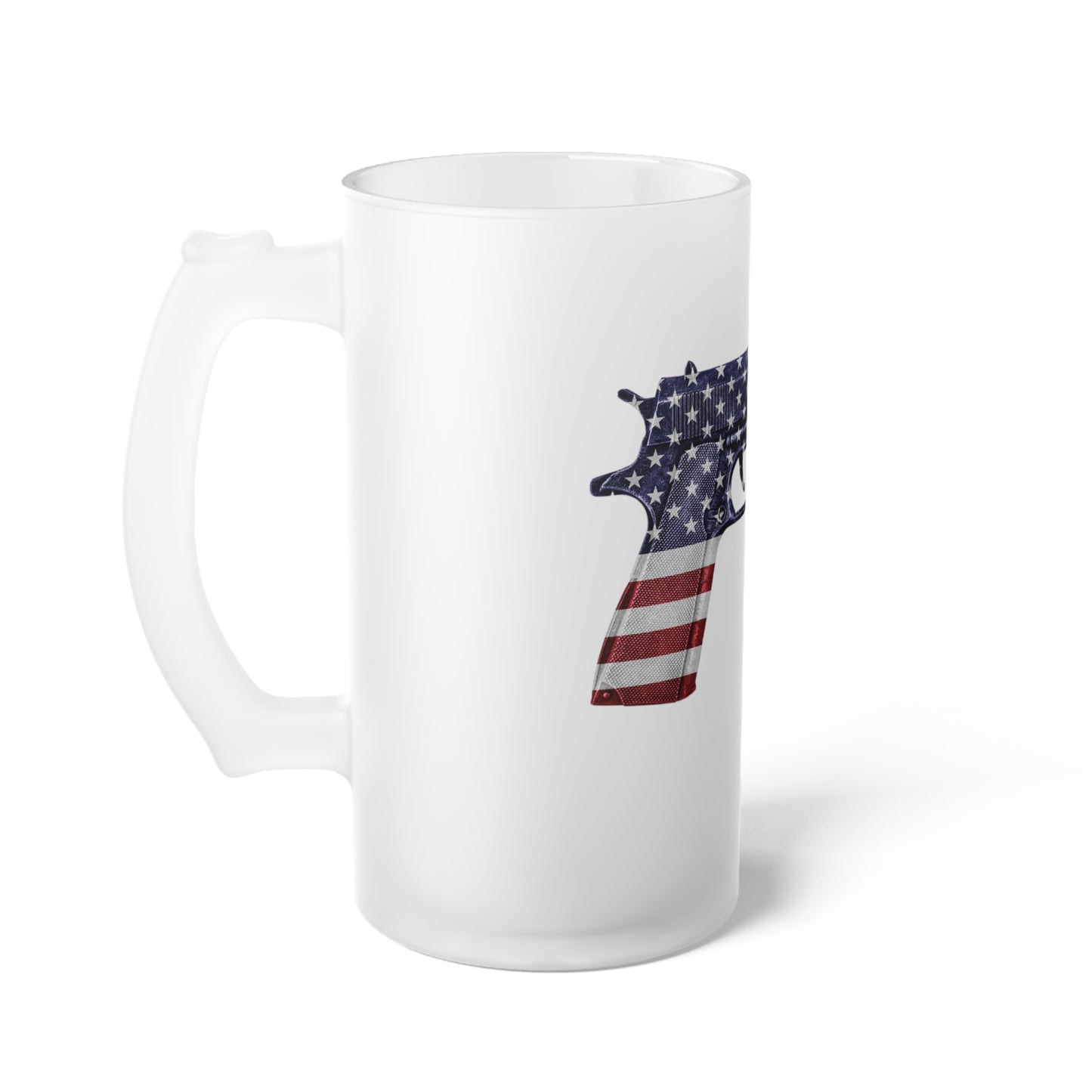 American Flag Pistol 2A Frosted Glass Beer Pint 16oz Mug