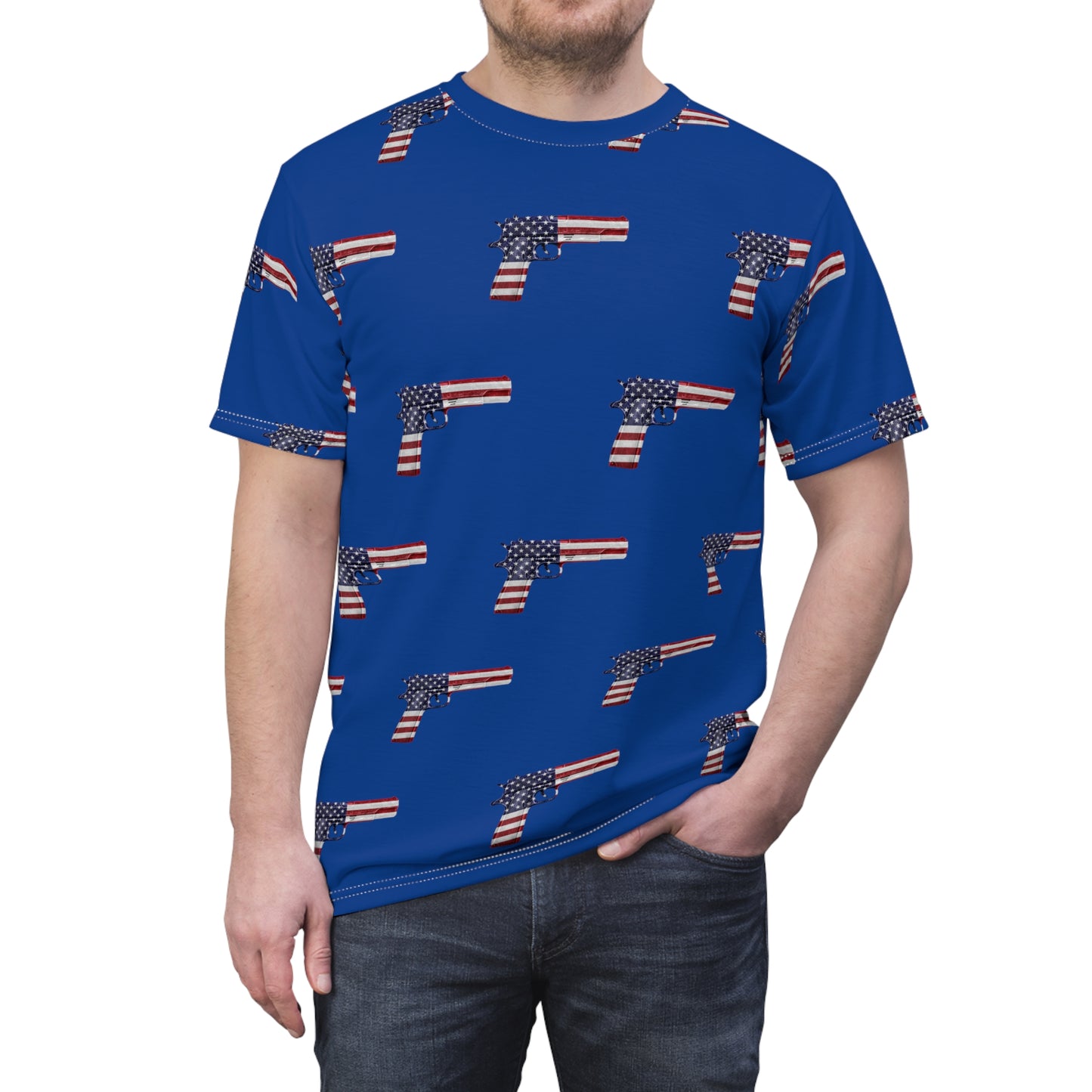 American Flag Red White and Blue Pistol 2A Unisex Athletic Cut & Sew Soft Tee