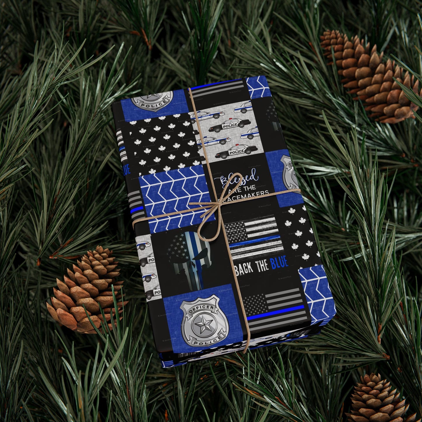 Back the Blue Police Badge Line Pattern Flag Geburtstagsgeschenkpapier