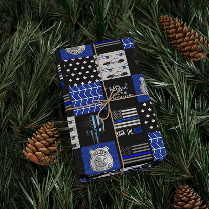 Back the Blue Police Badge Line Pattern Flag Geburtstagsgeschenkpapier