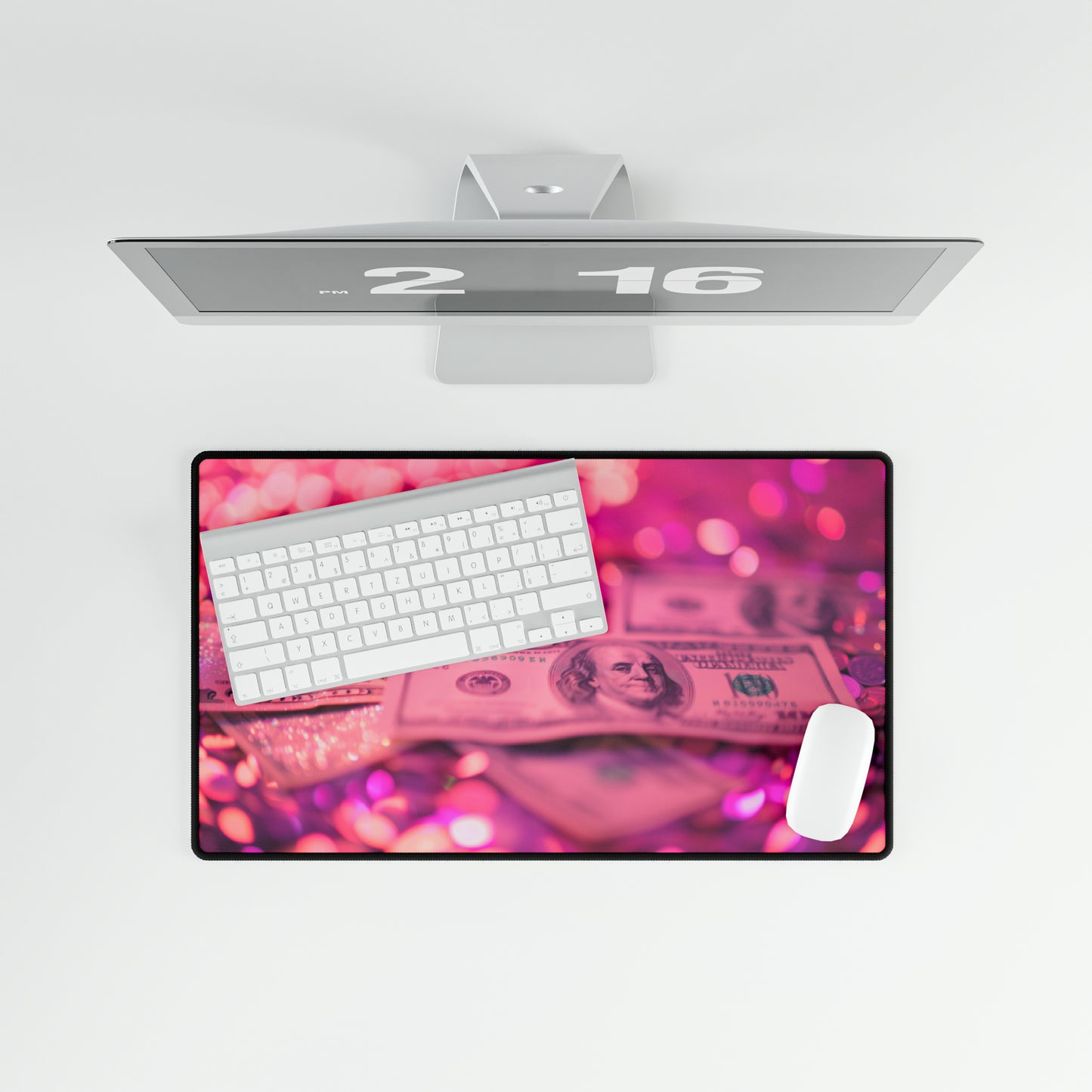 Pink Money hundred dollar bills glitter girl High Definition Desk Mat Mousepad