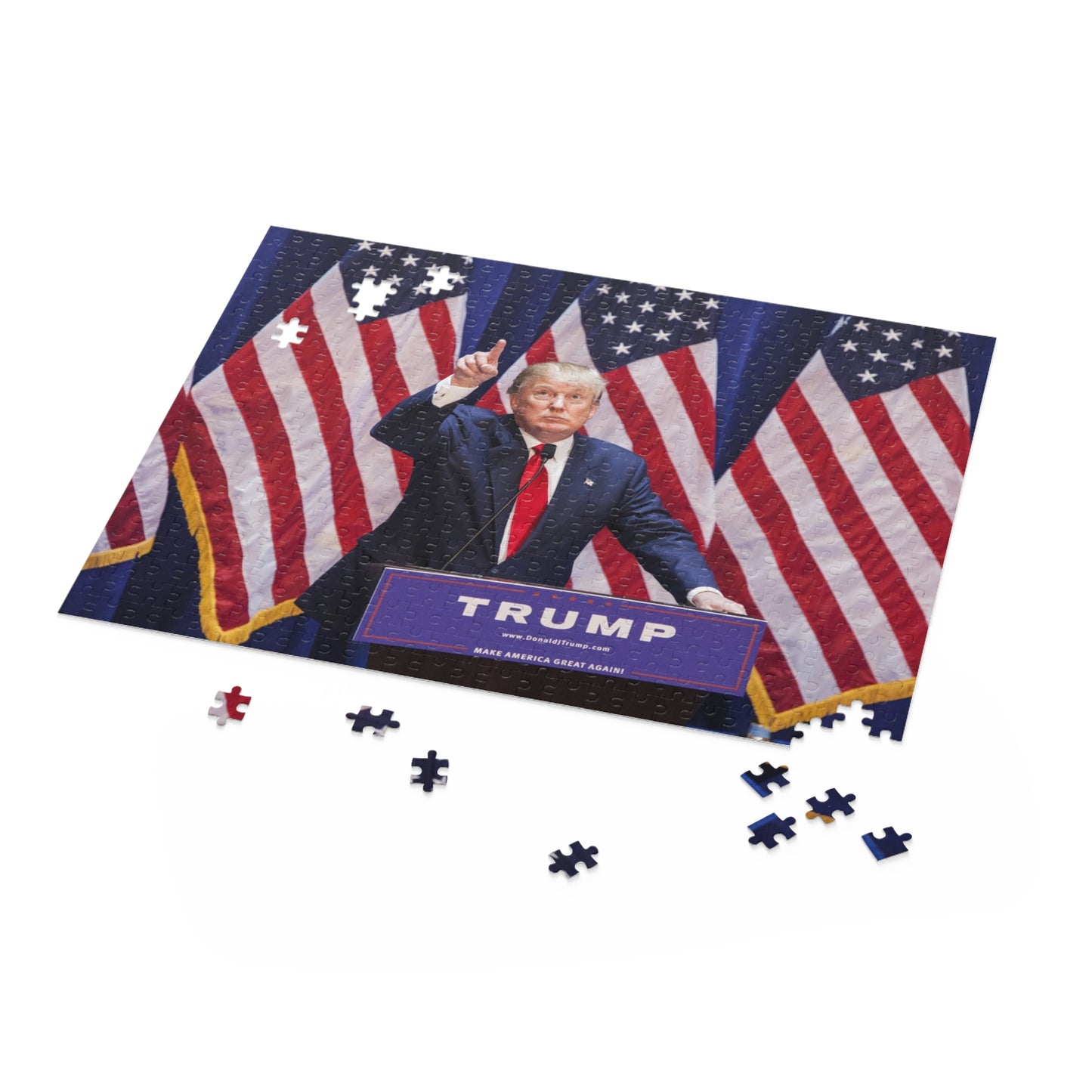 Trump mit amerikanischen Flaggen MAGA (252 oder 500 Teile), hochwertiges, dickes Puzzlespiel