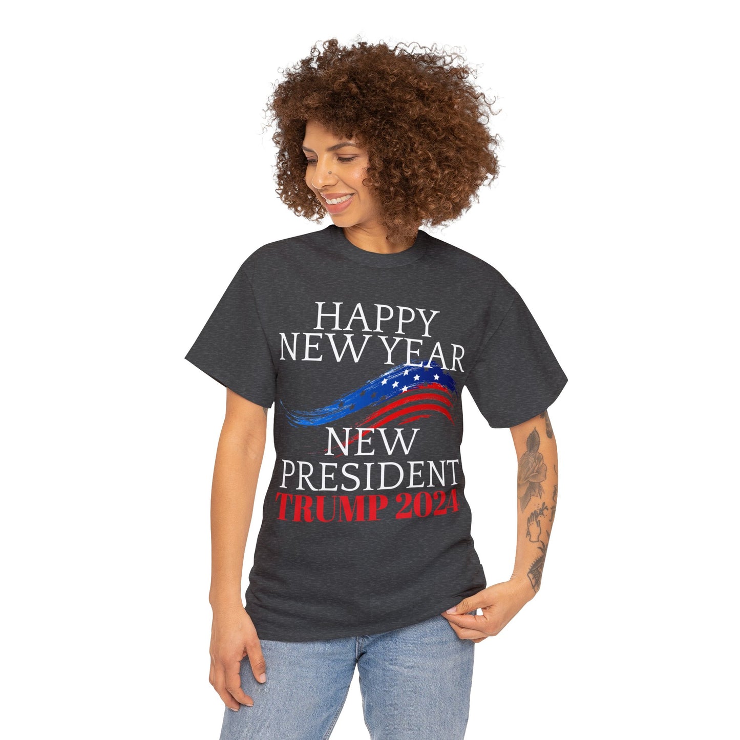 Frohes neues Jahr, neuer Präsident Trump 2024, Unisex-T-Shirt aus schwerer Baumwolle