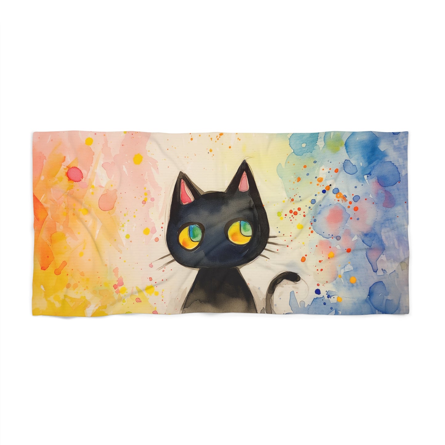 Tie-dye Multicolored Cute Kitten Print Jumbo Soft Beach Towel