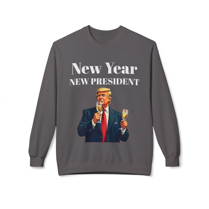 New Year New President Trump 2024 Unisex Midweight Cotton Blend Soft style Fleece Crewneck Sweatshirt