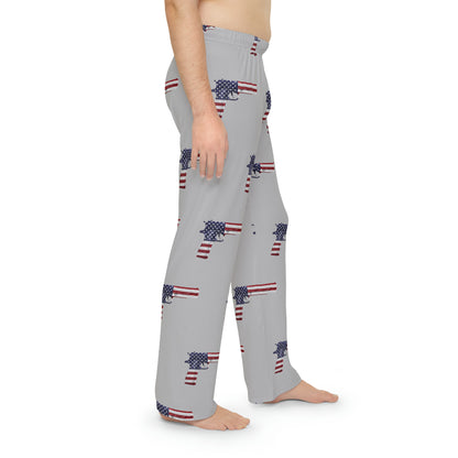 Gray American Flag Pistol Men's Polyester Lounge Comfy Pajama Pants