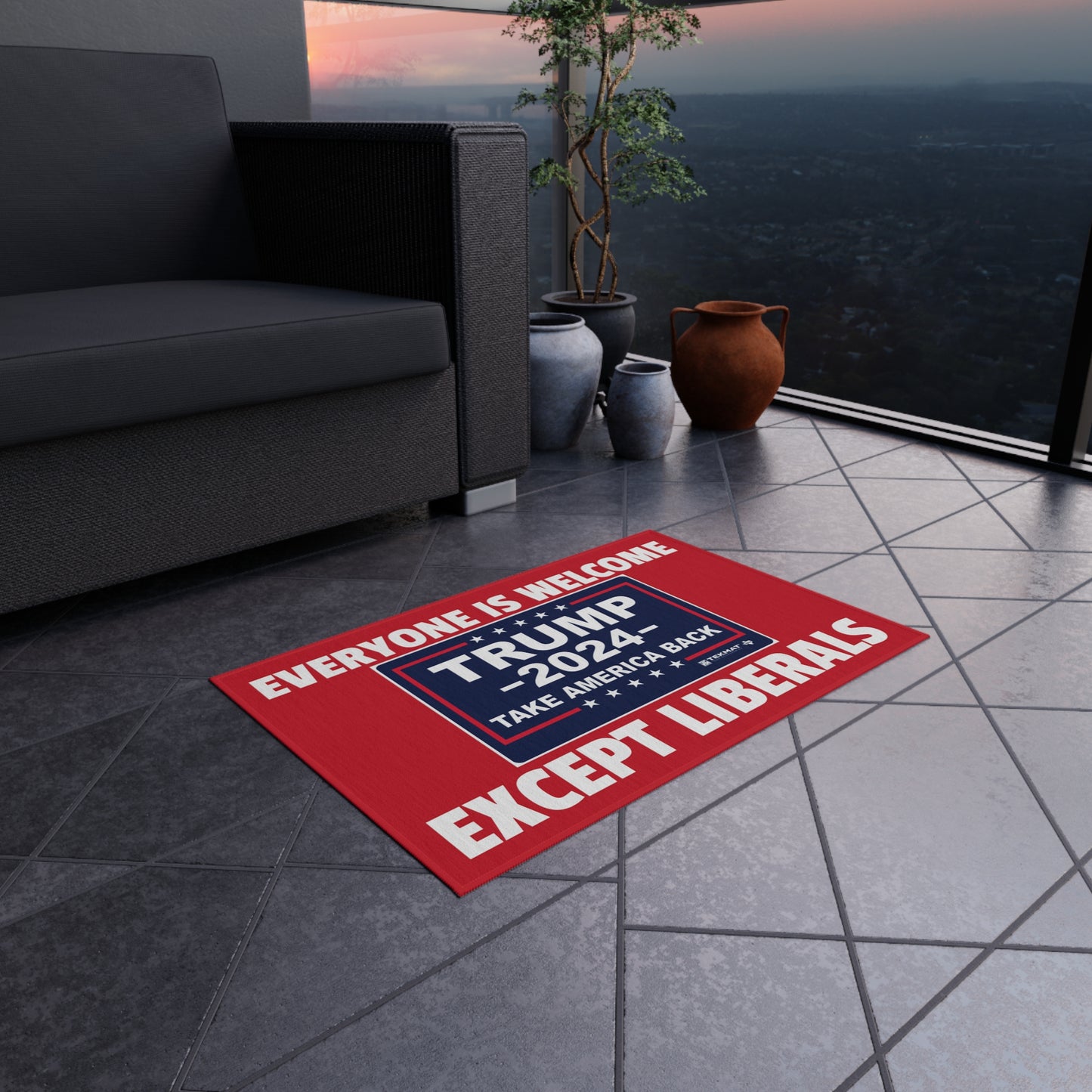 Everyone is Welcome except liberals Outdoor Rug