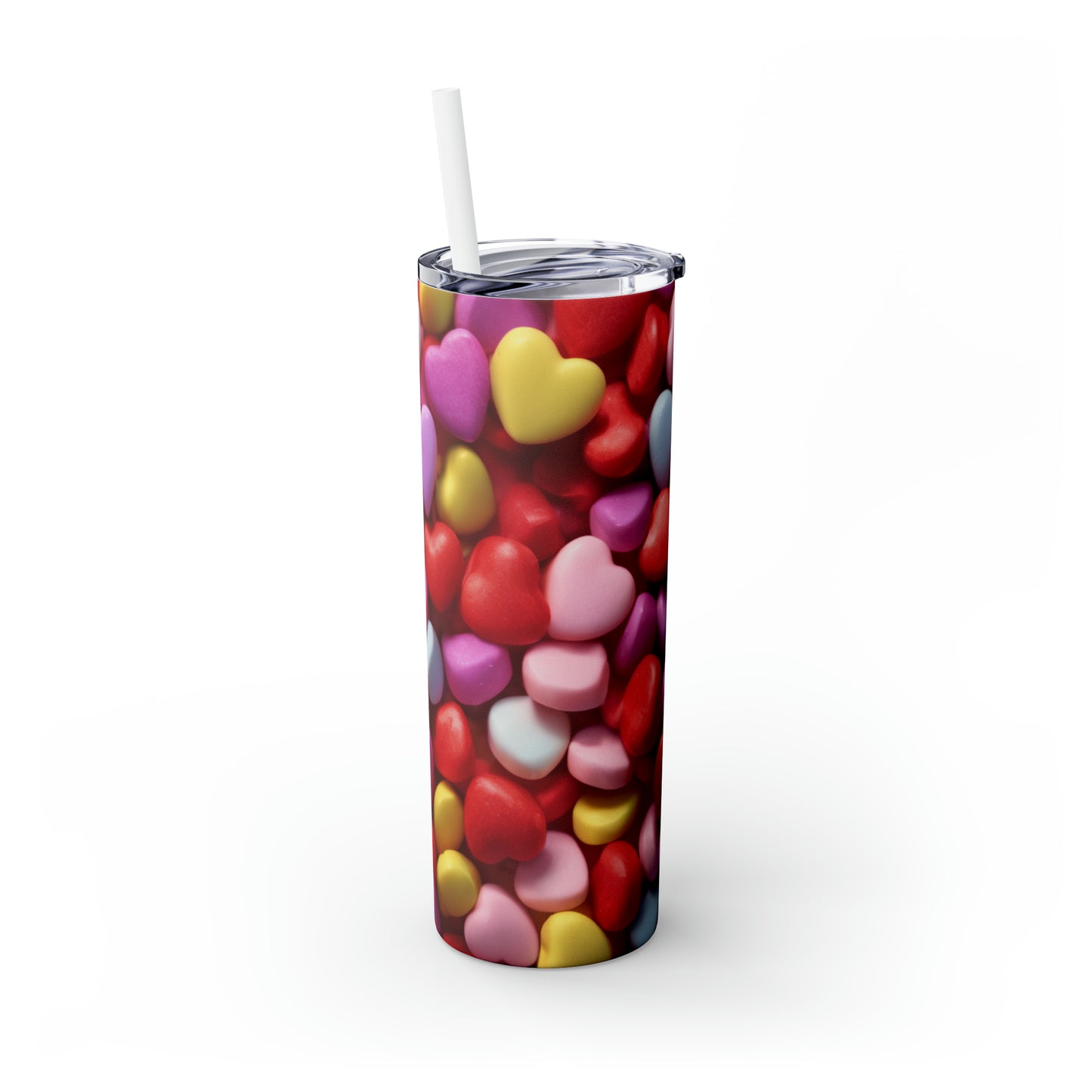 CANDY Valentine's Day Hearts Skinny Tumbler with Straw, 20oz