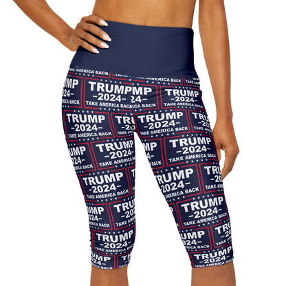 Trump 2024 Take America Back Blue Yoga Triangle Gusset Women’s Capri Leggings