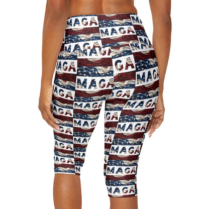 MAGA Trump Rot, Weiß und Blau Allover-Maga-Capri-Leggings für Damen