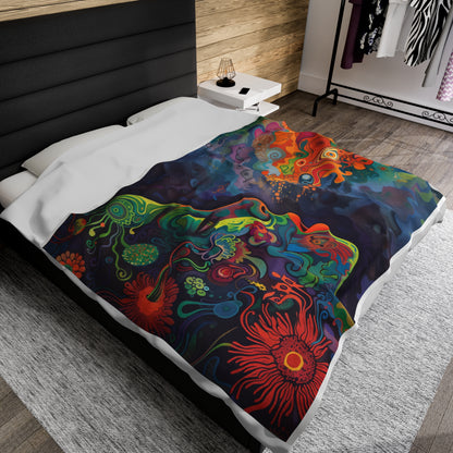 Trippy Girl Psychedelic Mushroom Warm Velveteen Plush Blanket