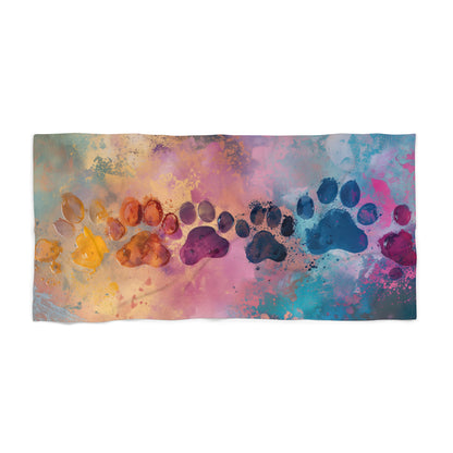 Tie-dye Puppy Dog Paw Prints Multicolored Jumbo Soft Beach Towel