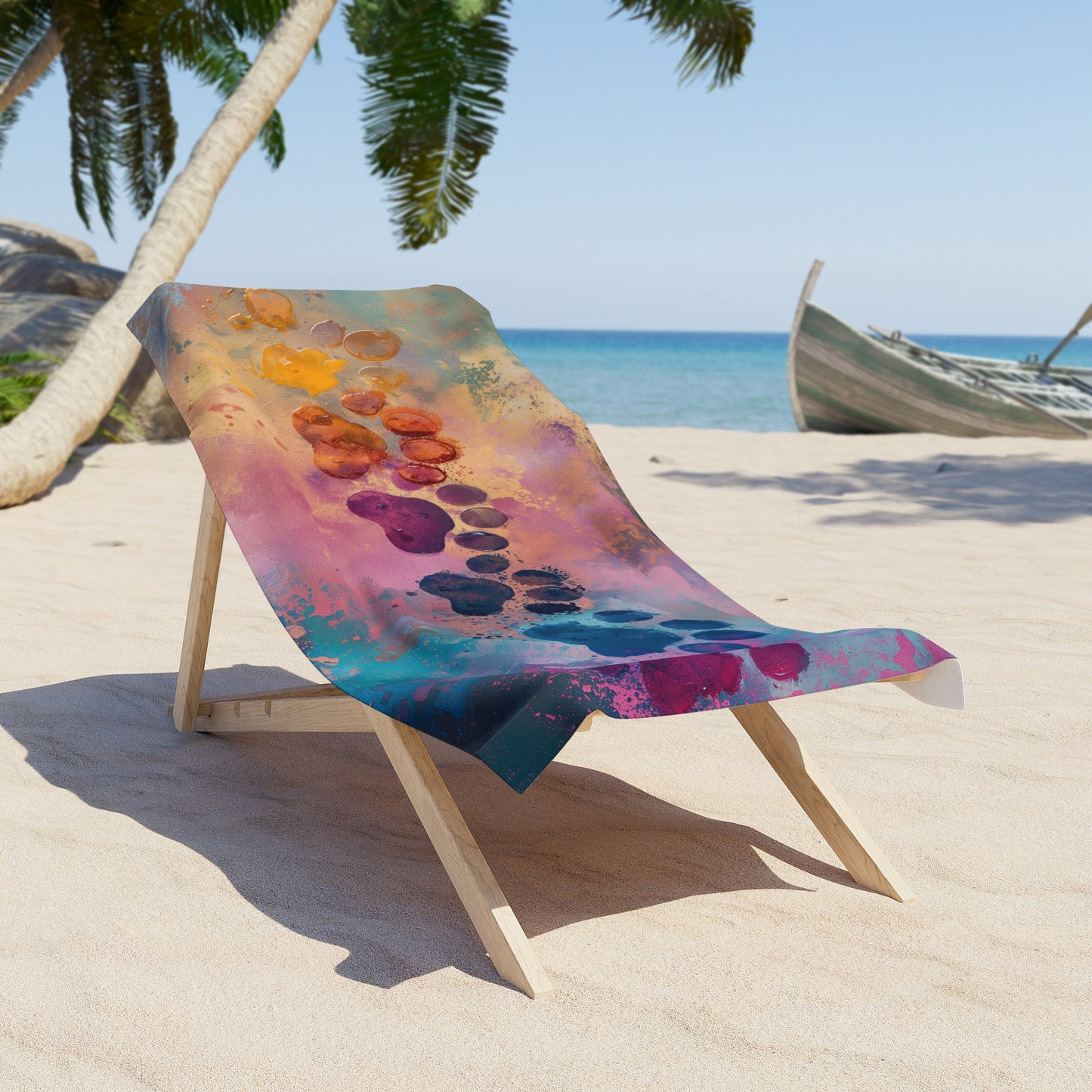 Buntes, weiches Jumbo-Strandtuch mit Batikmuster und Hundepfotenmuster