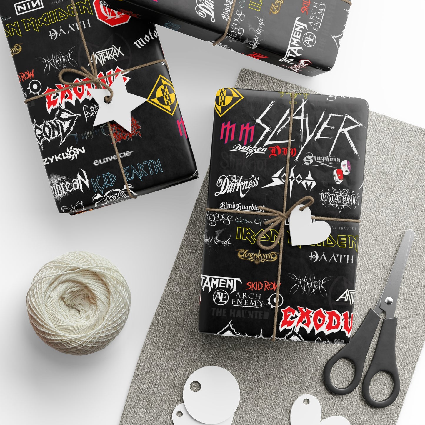 Heavy Metal Bands collage Slayer NIN Megadeath holiday present Birthday Gift Wrapping Papers