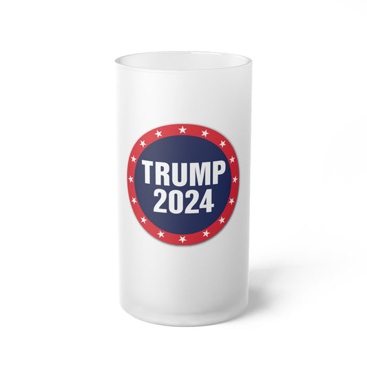 Trump 2024 America Circle logo Frosted Glass Beer Pint 16oz Mug MAGA