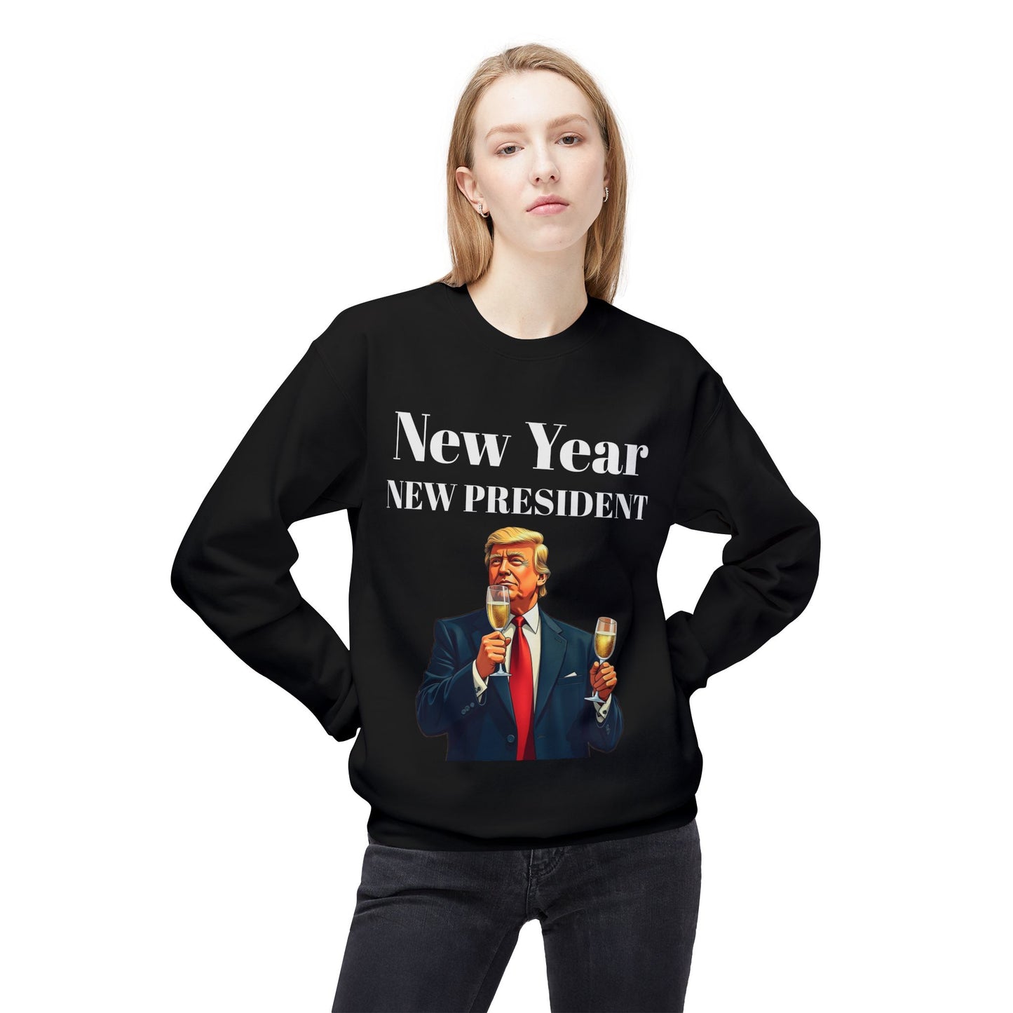 New Year New President Trump 2024 Unisex Midweight Cotton Blend Soft style Fleece Crewneck Sweatshirt