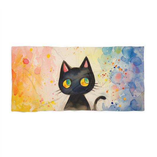 Tie-dye Multicolored Cute Kitten Print Jumbo Soft Beach Towel