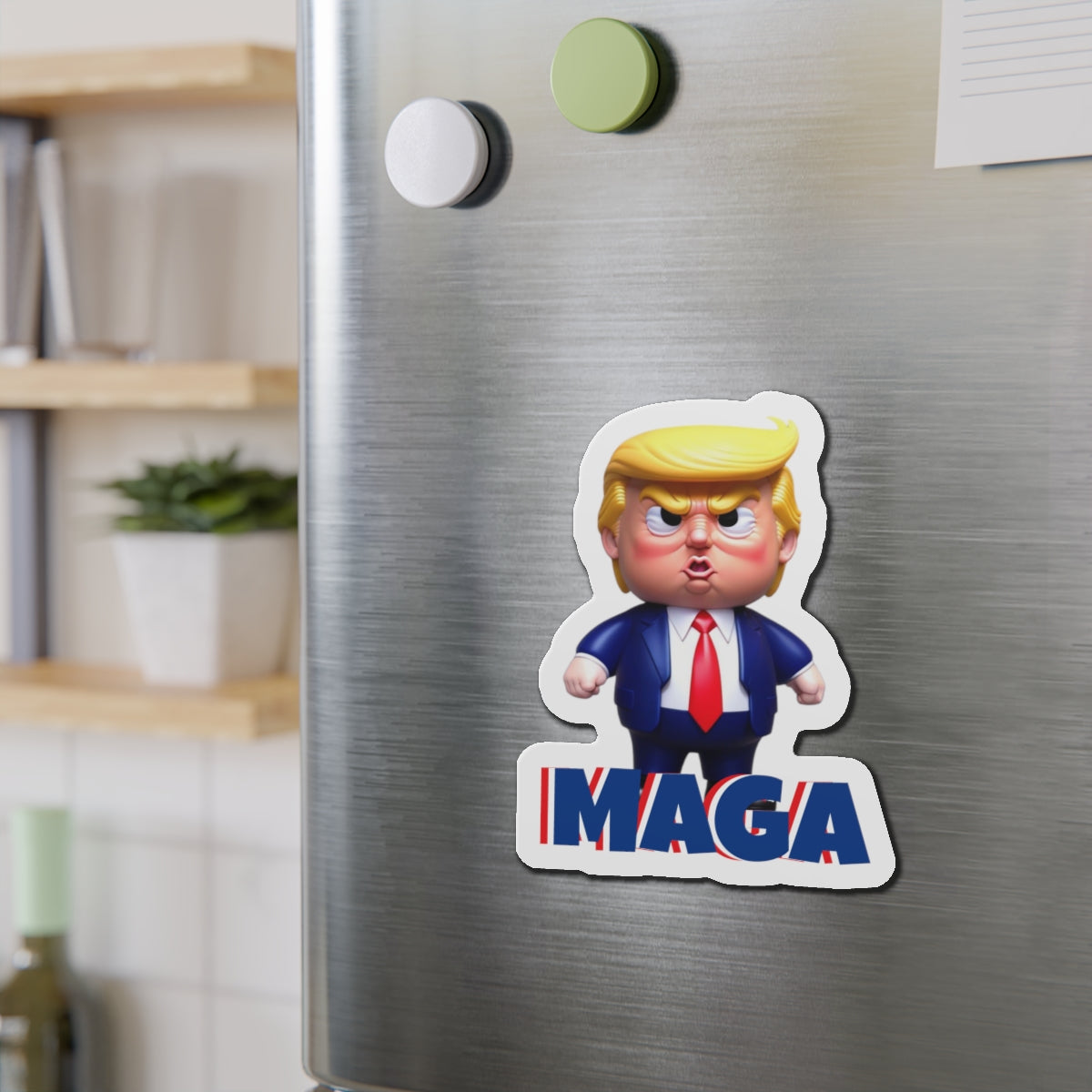 Little Trump MAGA – gestanzter Magnet-Cartoon im wütenden Stil