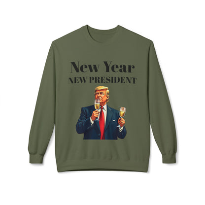 New Year New President Trump 2024 Unisex Midweight Cotton Blend Soft style Fleece Crewneck Sweatshirt