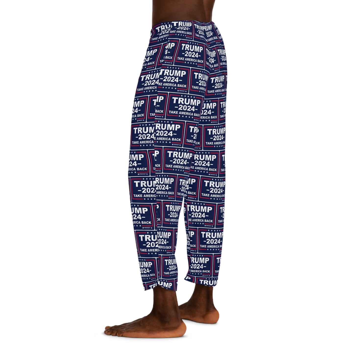 Trump Take America Back 2024 MAGA Drawstring Polyester Made in U.S.A. Men's Pajama Pants (AOP)