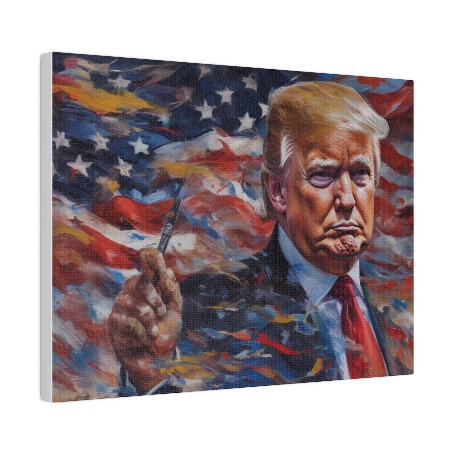 Trump in American Flag, Reprint painting by Bella K. Matte Canvas, Stretched, 0.75"
