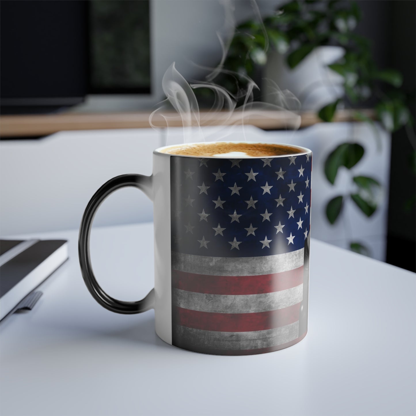 Color Morphing Trump with Gun 2A American Flag Heat Reacting See Pictures Coffee Mug 11oz