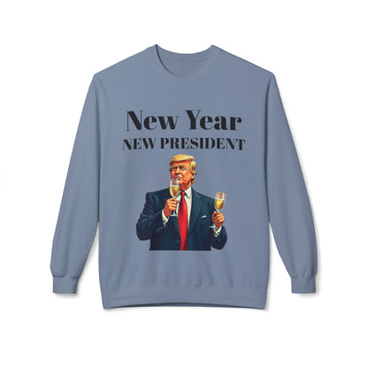 New Year New President Trump 2024 Unisex Midweight Cotton Blend Soft style Fleece Crewneck Sweatshirt