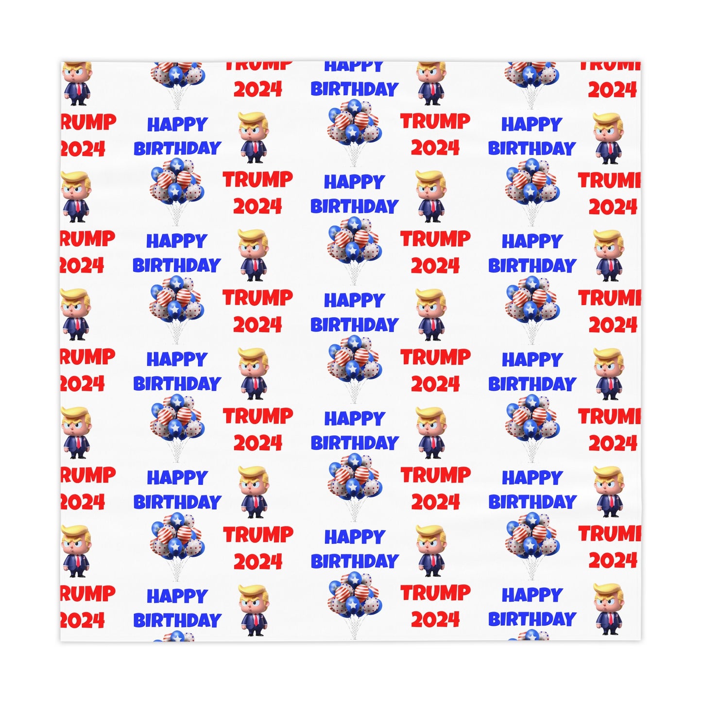 Happy Birthday Trump 2024 White Celebration Fabric Tablecloth