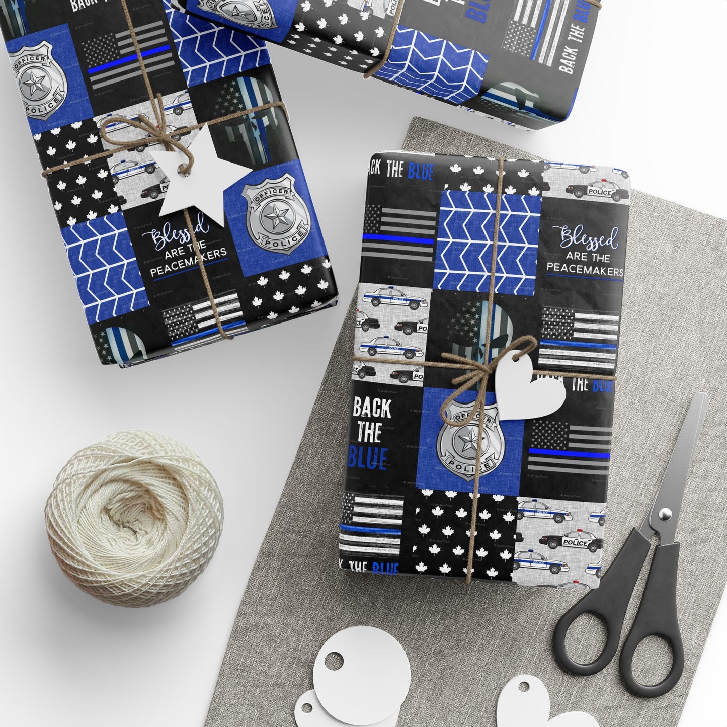 Back the Blue Police Badge Line Pattern Flag Geburtstagsgeschenkpapier