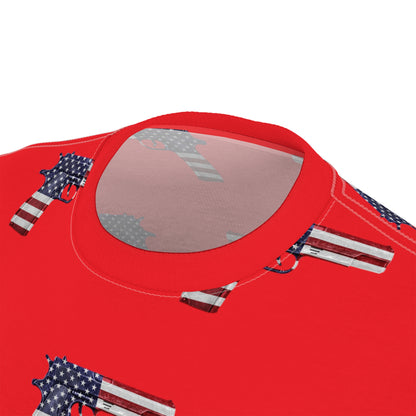 Amerikanische Flagge Rot Weiß und Blau Rot Pistole 2A Unisex Athletic Cut &amp; Sew Soft T-Shirt