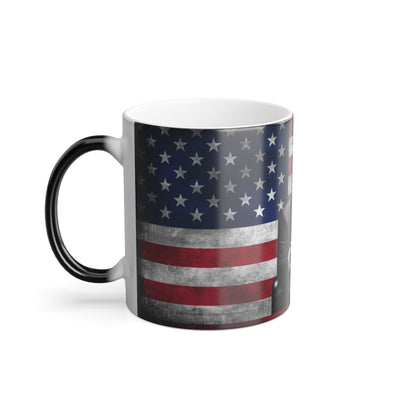 Color Morphing Trump with Gun 2A American Flag Heat Reacting See Pictures Coffee Mug 11oz