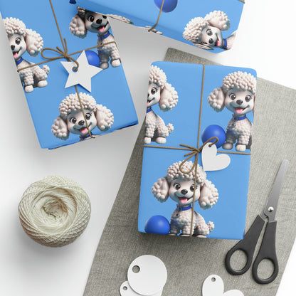 Poodle with ball Puppy Blue Birthday Gift Present Holiday Wrapping Paper