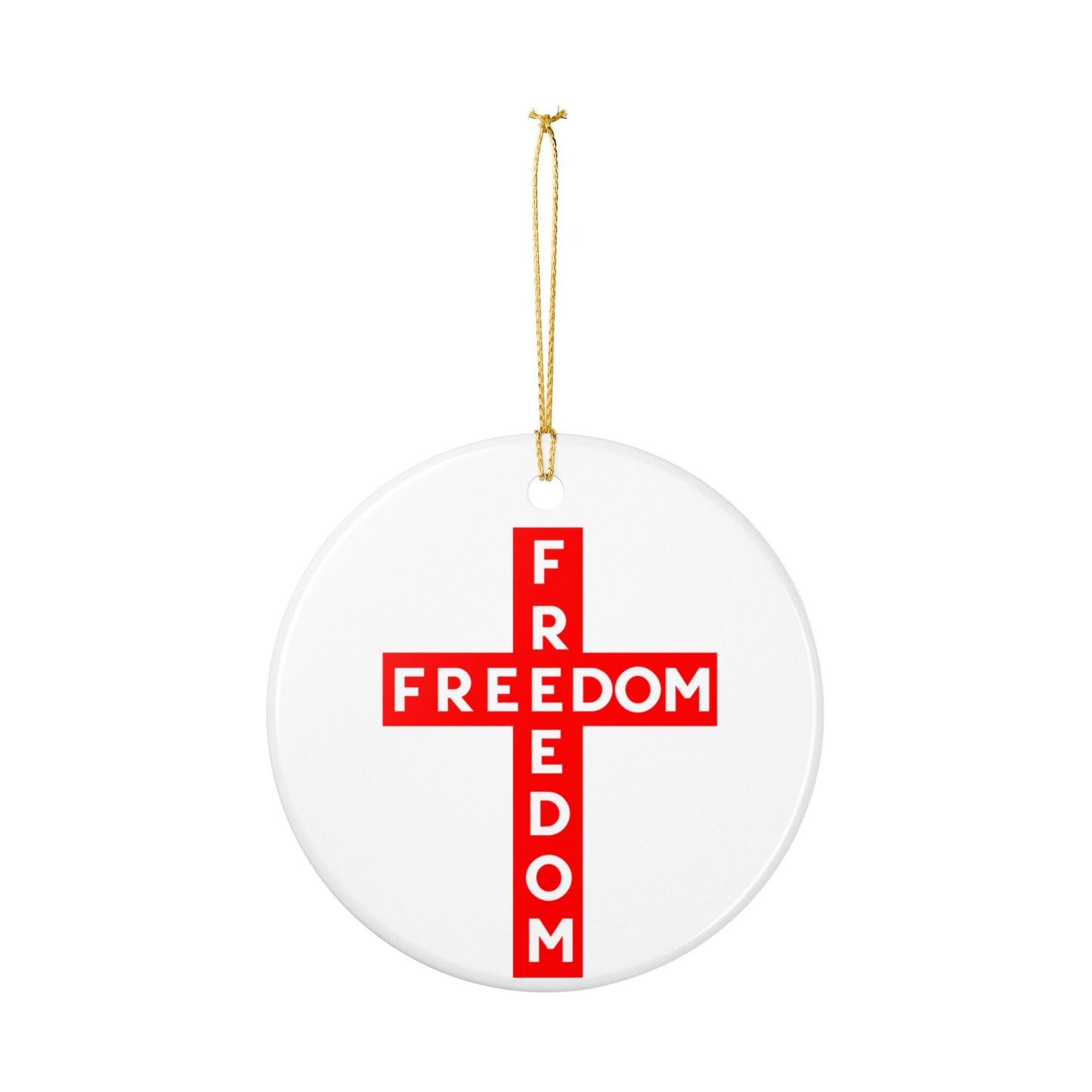 Red FREEDOM Cross Ceramic Ornament