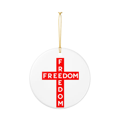 Red FREEDOM Cross Ceramic Ornament