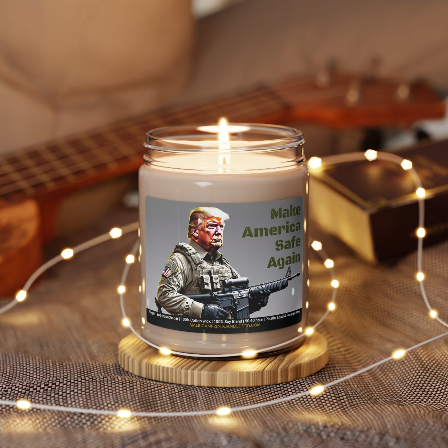 Make America Safe Again soldier Trump Scented Soy Glass Jar Candle 9oz