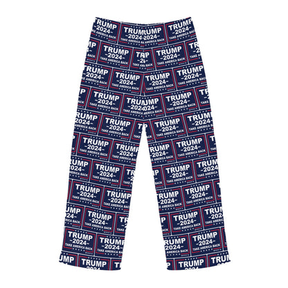 Trump Take America Back 2024 MAGA Drawstring Polyester Made in U.S.A. Men's Pajama Pants (AOP)