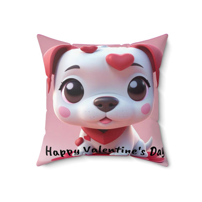 Happy Valentine's Day Puppy Spun Polyester Square Pillow