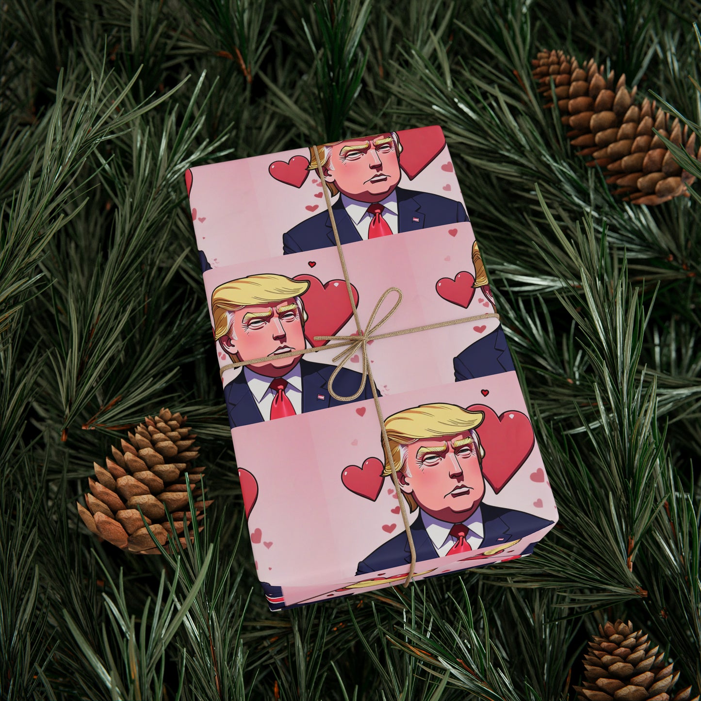 Cartoon Trump with hearts Valentine's Day Gift Present Wrapping Paper