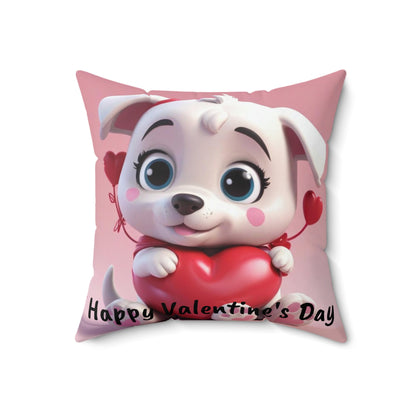 Happy Valentine's Day Puppy Spun Polyester Square Pillow