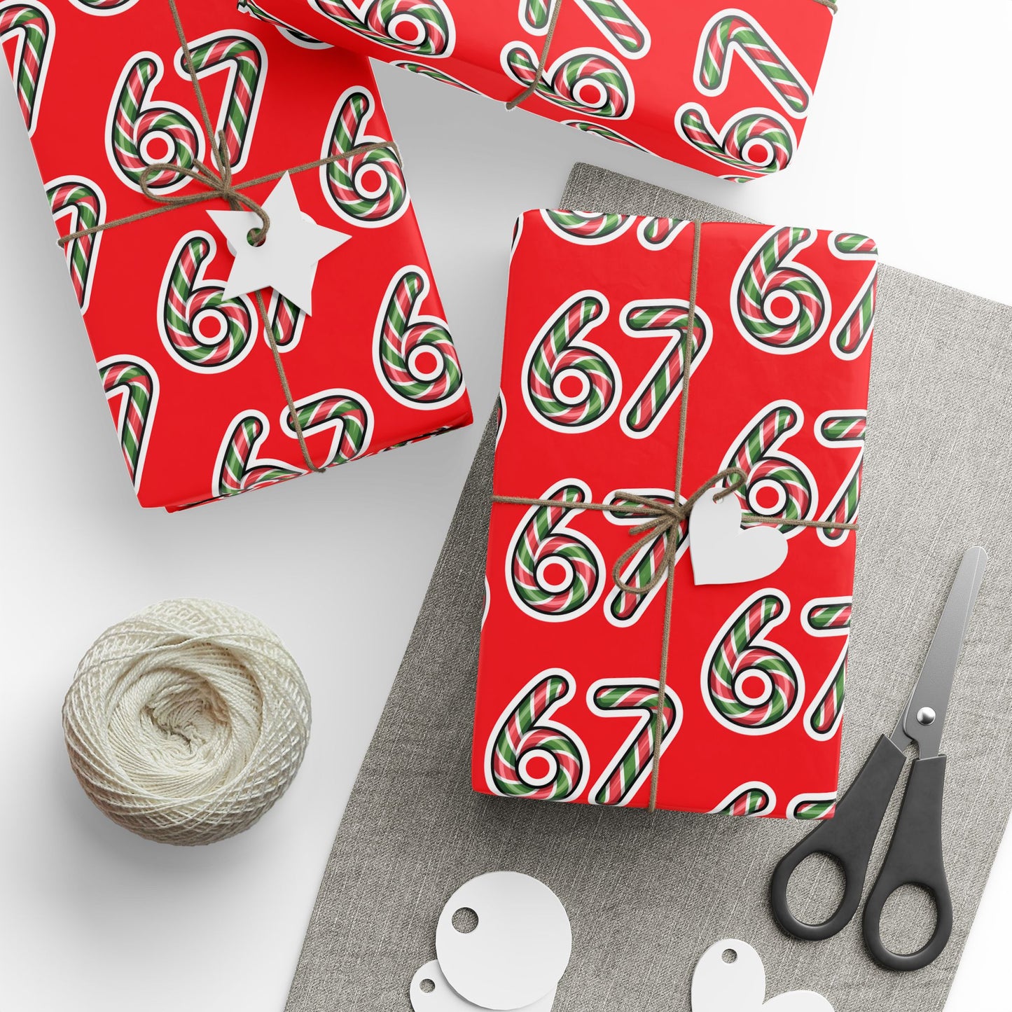 67 Candy Cane Red Merry Christmas meme Wrapping Papers - Santa Cartoon Funny Gift Wrap, Holiday Present, Six Seven