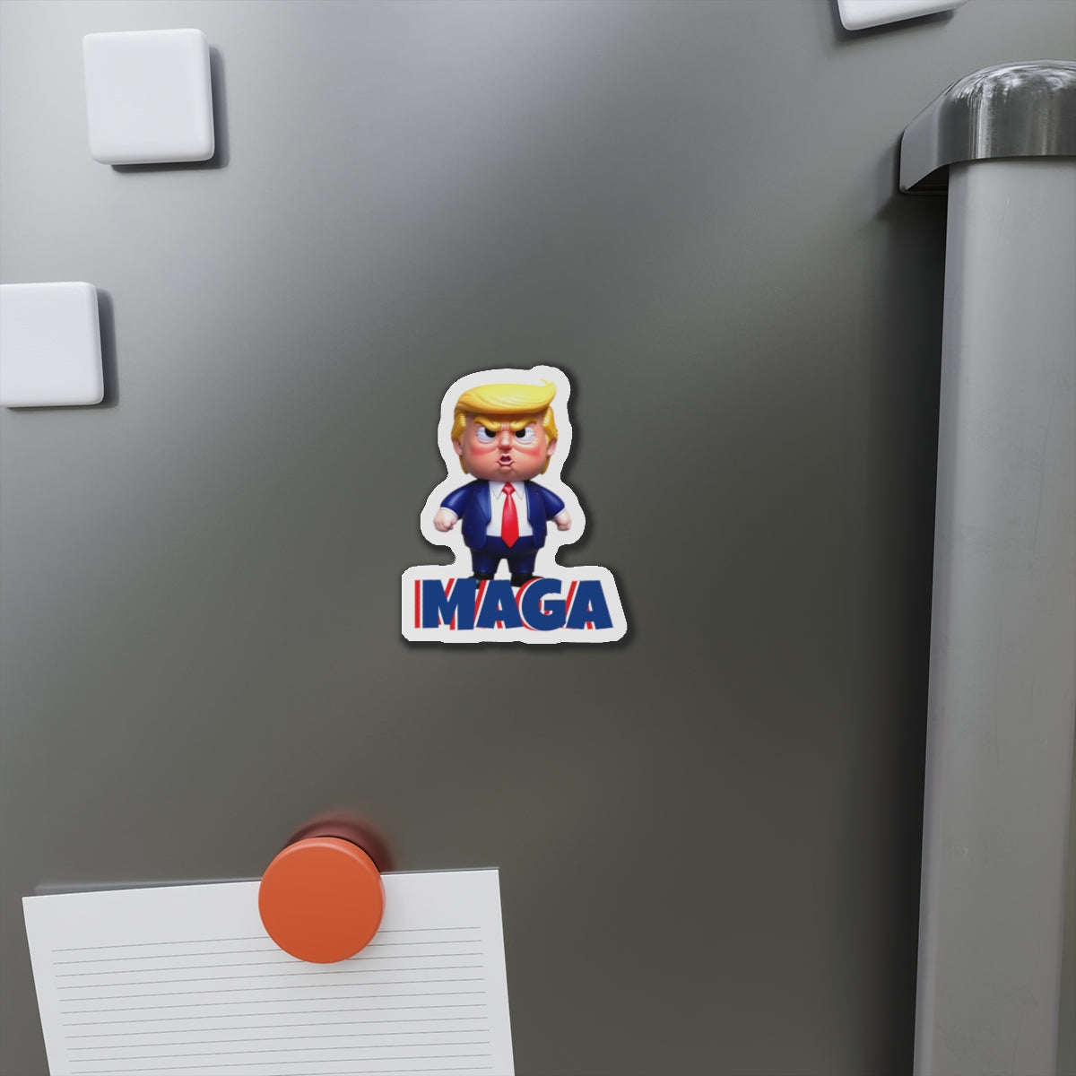 Little Trump MAGA – gestanzter Magnet-Cartoon im wütenden Stil