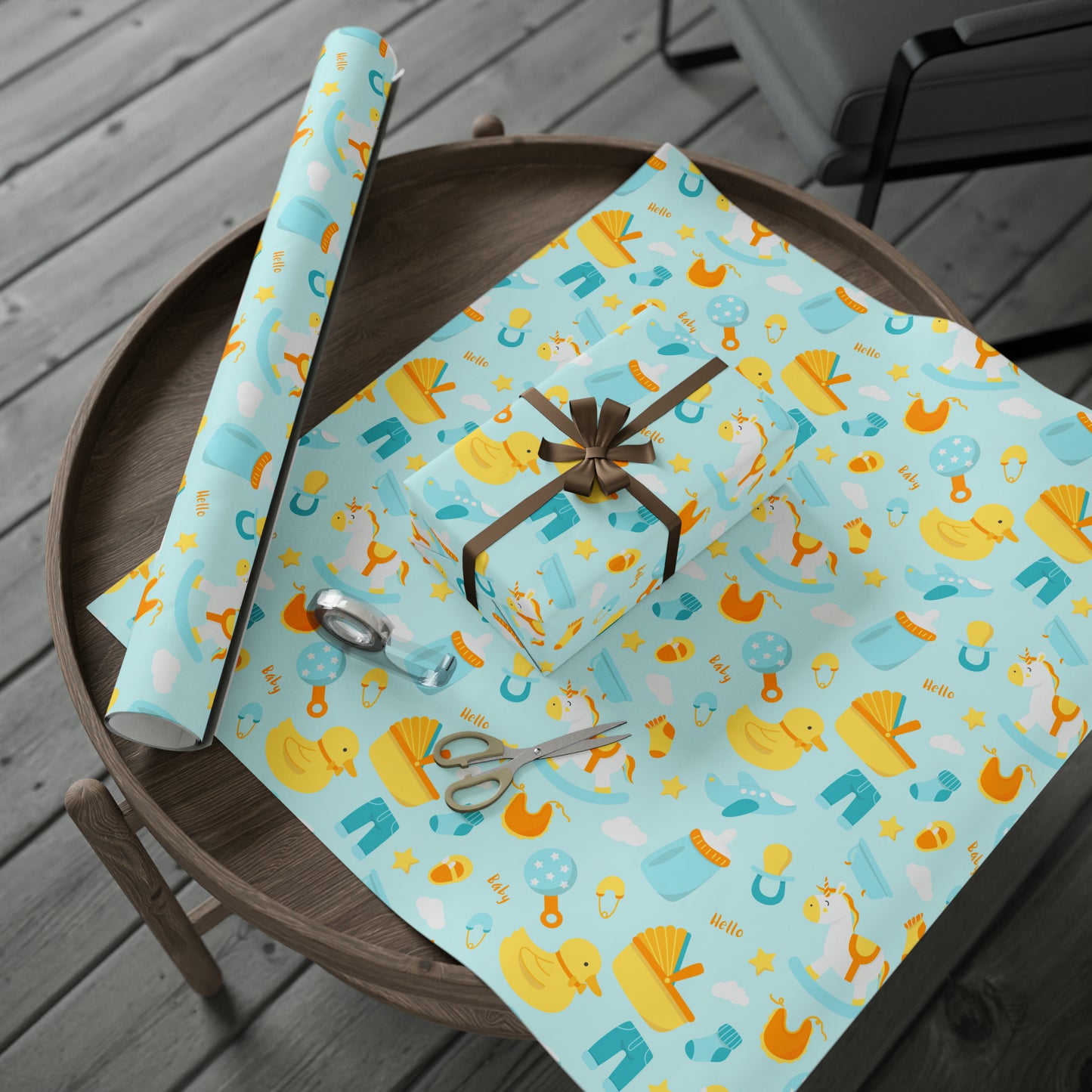 Boy Blue Baby Shower Toys Drawing Cartoon Present Birthday Gift Wrapping Papers