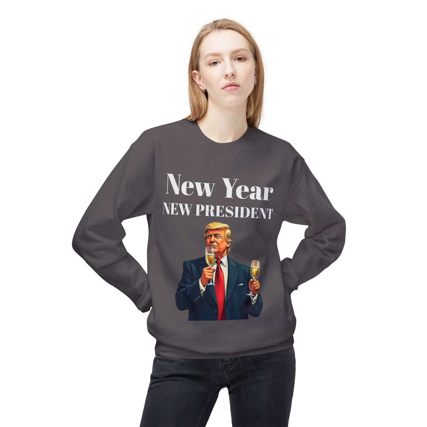 New Year New President Trump 2024 Unisex Midweight Cotton Blend Soft style Fleece Crewneck Sweatshirt