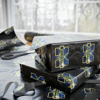 Michigan Wolverines Birthday Gift Wrapping Paper football Basketball Holiday