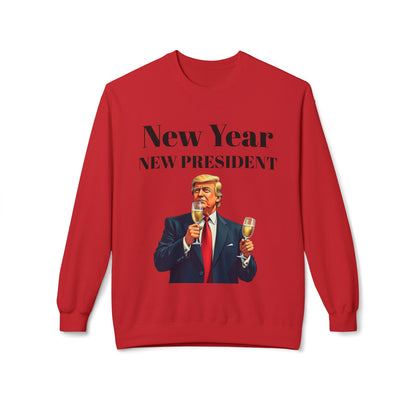 New Year New President Trump 2024 Unisex Midweight Cotton Blend Soft style Fleece Crewneck Sweatshirt