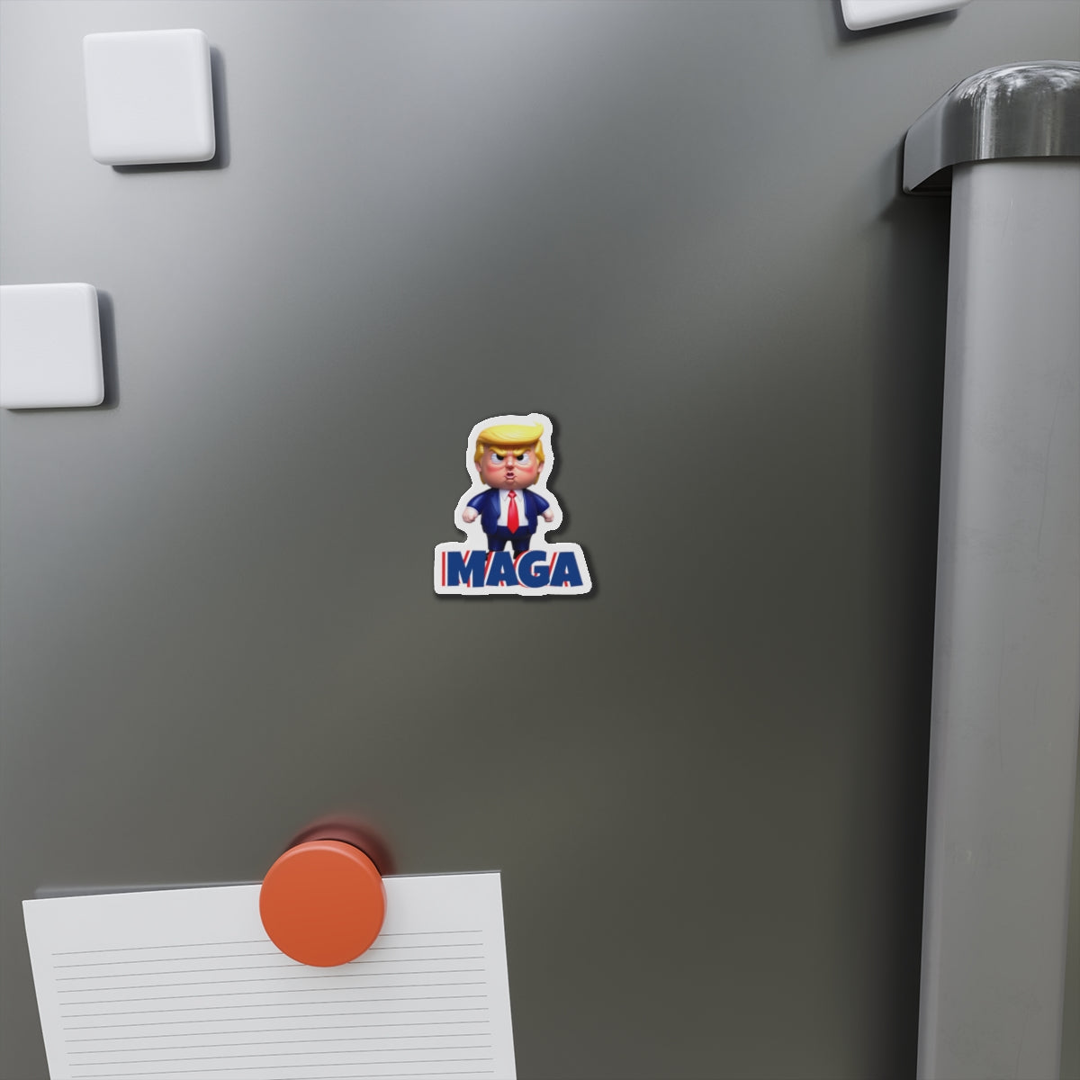 Little Trump MAGA – gestanzter Magnet-Cartoon im wütenden Stil